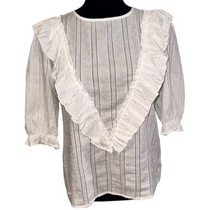 Storia Ruffled Swiss Dot Top Size Large Sheer 3/4 Sleeve Victorian